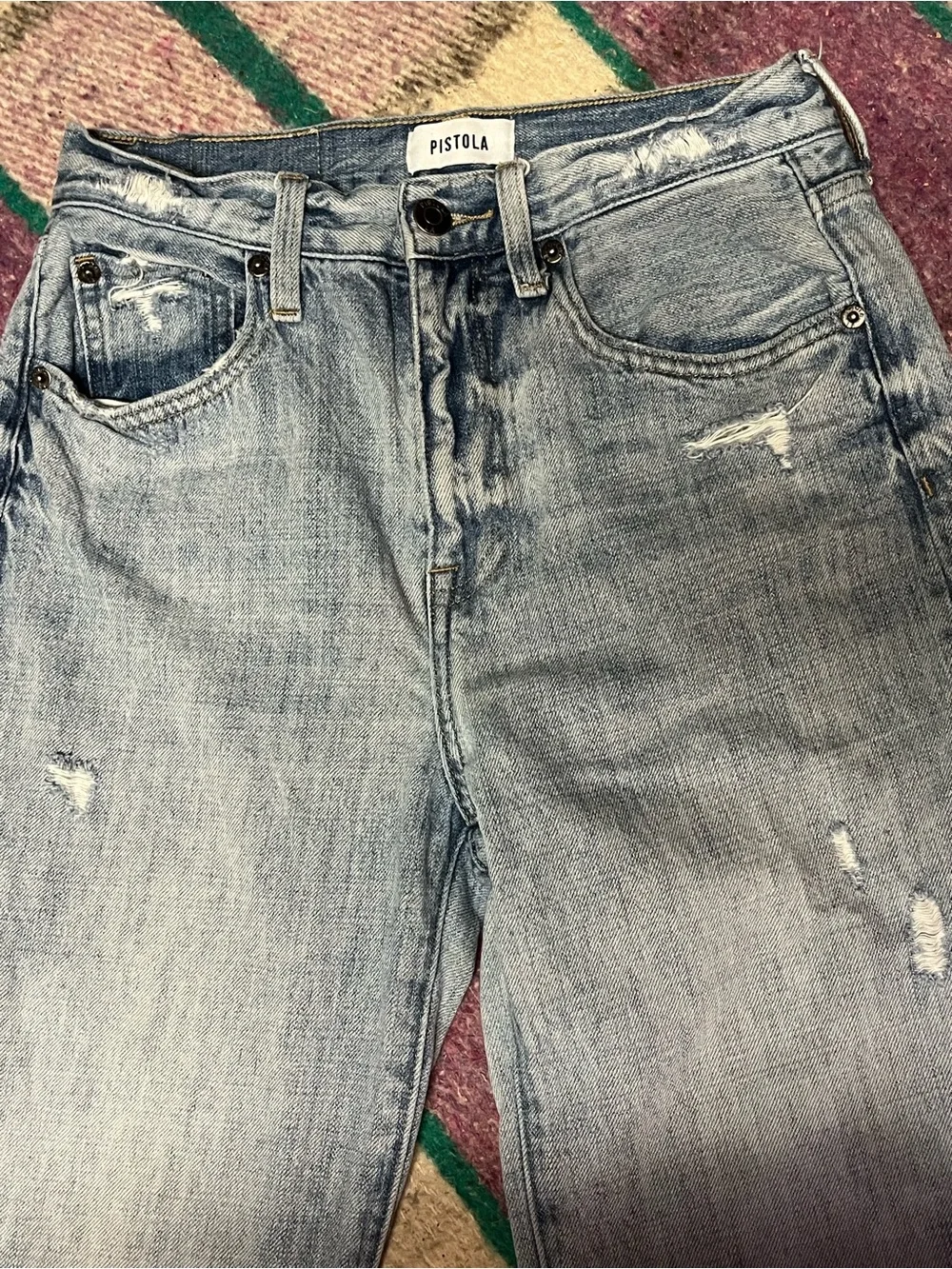 Pistola Mid Rise Flare Jeans Size 25 Light Wash Distressed Premium Denim Minimal